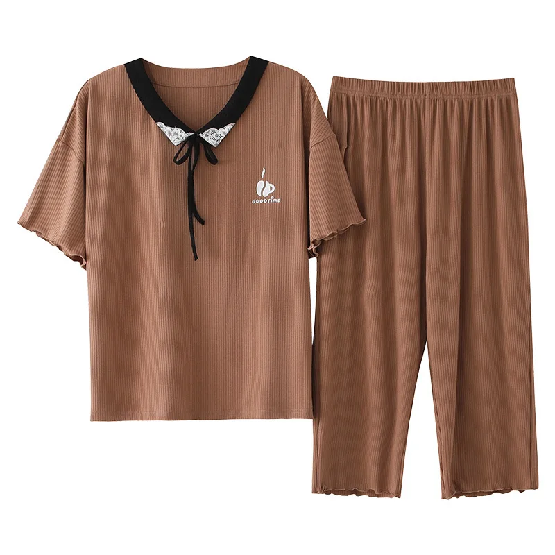 

women sleepwear modal pajamas women summer thin short-sleeved cropped trousers suit home wear sleepwear women