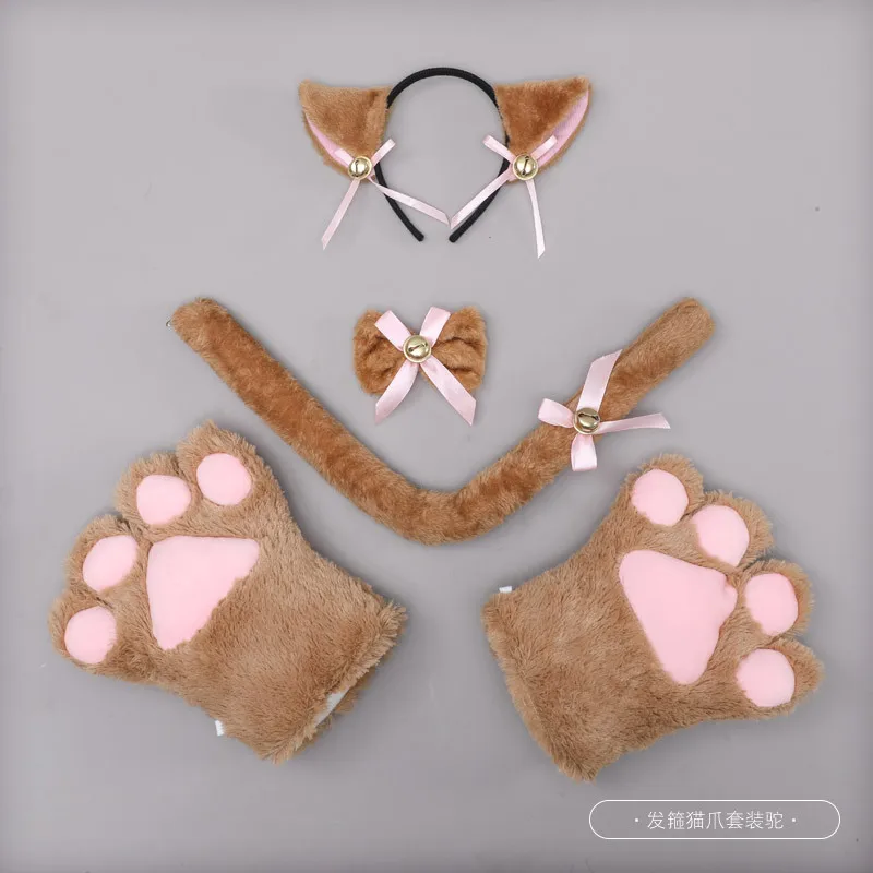 

Cat Cosplay Costume Kitten Tail Ears Collar Paws Gloves Anime Lolita Gothic Set Cat Fox Ear Hair Bow Anime Accessories