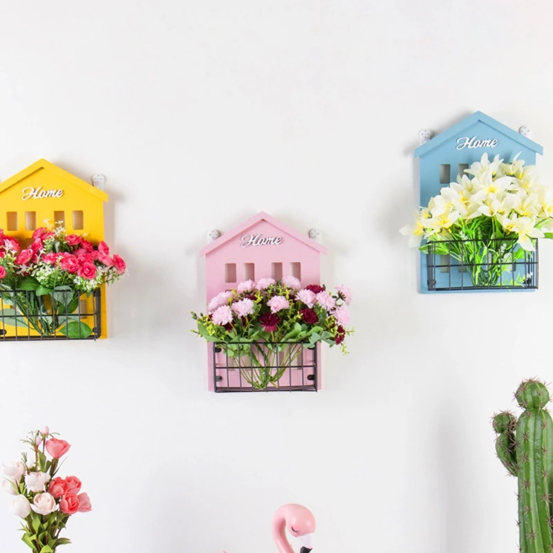 

Wall Hanging Storage Decorative Shelf Crafts Kids Room Decor House Shape Flower Trellis Potting Rack Holder Storage Organizer