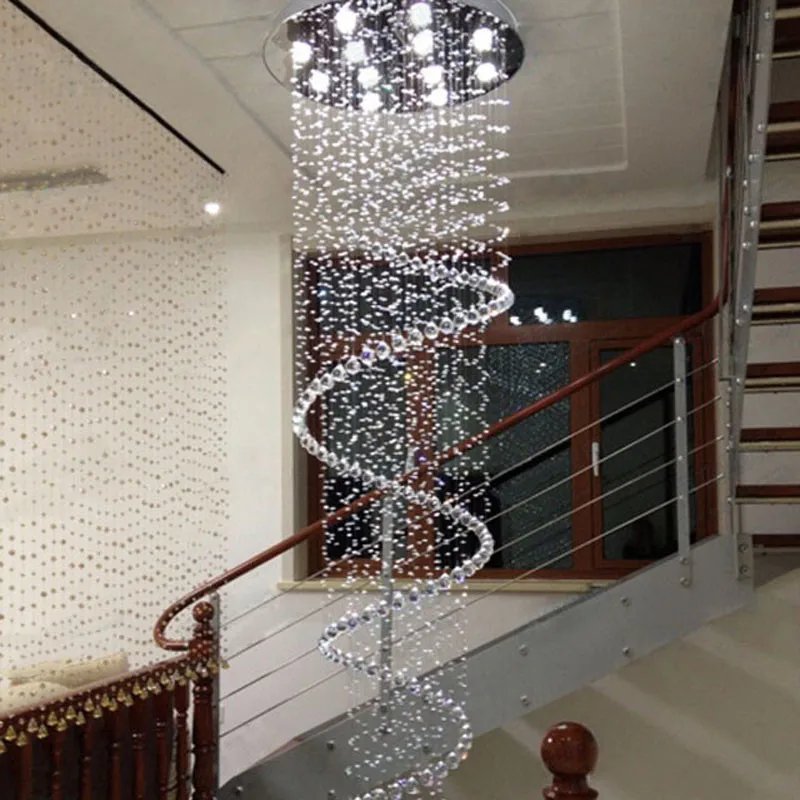 売る 現代クリスタルつりランプスパイラルレストランシャンデリアダブル階段ロングシャンデリア Led ラウンドロマンチックなクリスタルライト