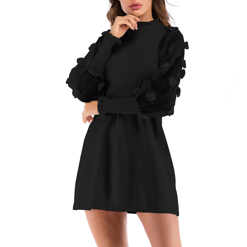 Женское модное мини платье прозрачный длинный рукав Элегантные платья с