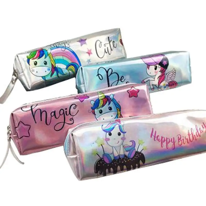 

Little Pony Iridescent Laser Pencil Case Quality PU School Supplies Stationery Gift Pencilcase School Pencil Box School Tools