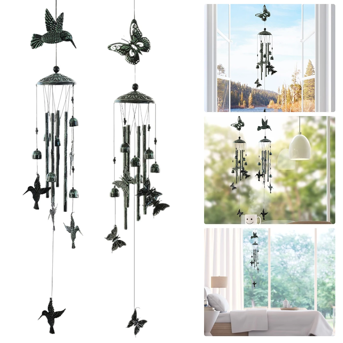 

Butterfly/Bird Wind Chimes with 4 Hollow Aluminum Tubes 6 Wind Bells Indoor Outdoor Patio Garden Metal Wind Chime Hanging Decor