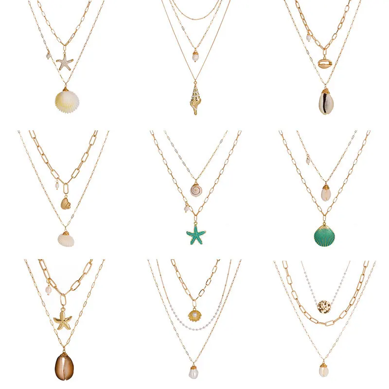 Модное многослойное жемчужное ожерелье Shel в виде морской звезды и ракушки