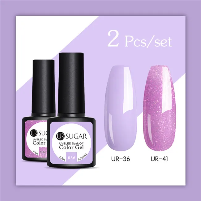 Ur Sugar 2 шт./лот Блеск УФ-гель для ногтей набор Полупостоянный верниш верхнее покрытие УФ светодиодный гель лак замочить от розового цвета серии - Цвет: 2pcs set20