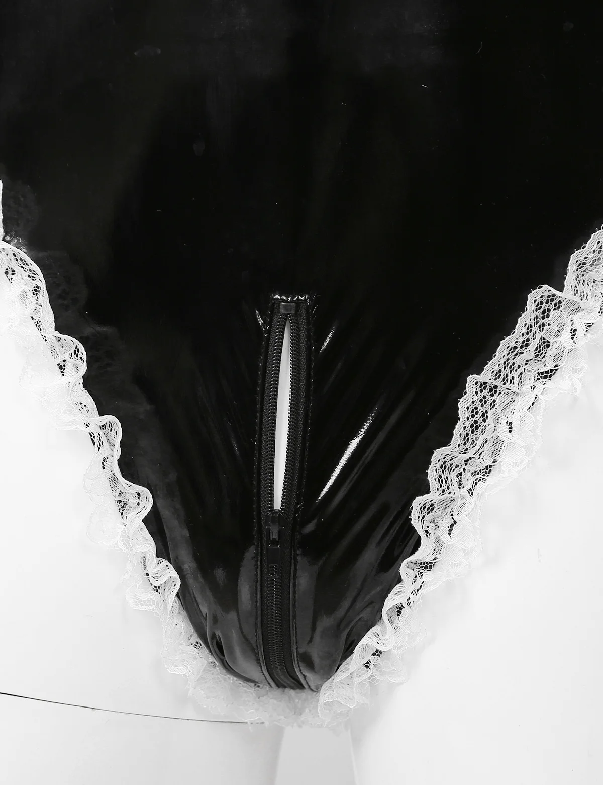 

Adults Sexy Male Fashion Mens Sissy Maid Cosplay Costume Wet Look Patent Leather High Neck Short Puff Sleeve Leotard Bodysuit