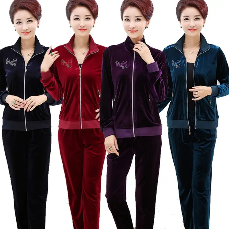 Размера плюс золотые бархатные спортивные комплекты женская повседневная