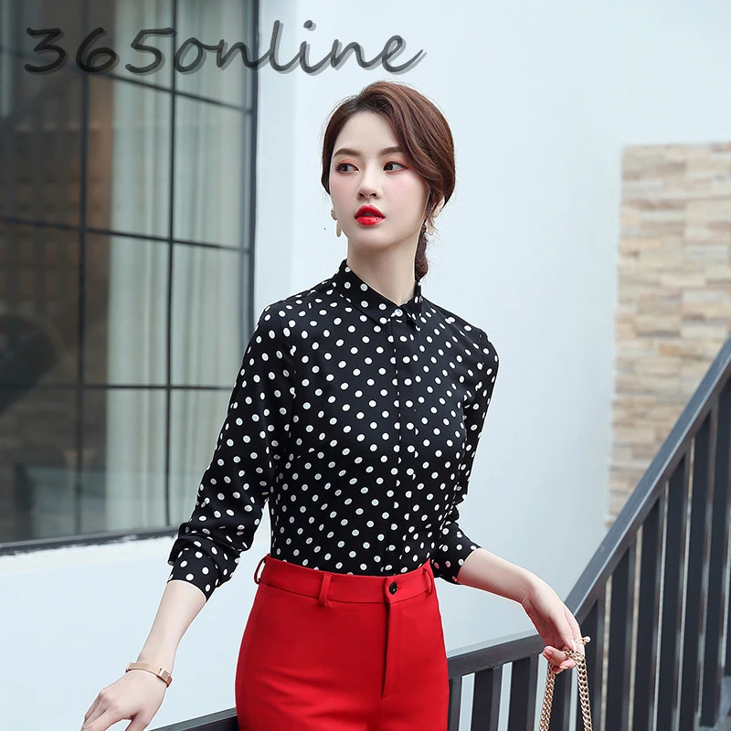 Модные женские блузки и рубашки в горошек с длинными рукавами офисный бизнес для