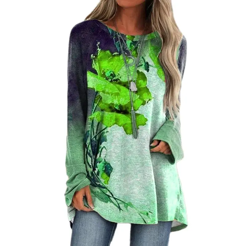 

Autumn Long Sleeve Fashion Tops Blusa Casual Vintage Printed Female Blouse Women Spring O-Neck Loose Pullover Shirts Streetwear