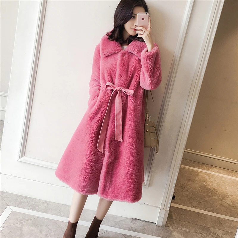 Женское длинное пальто с овечьей шерстью зимняя модная шерстяная