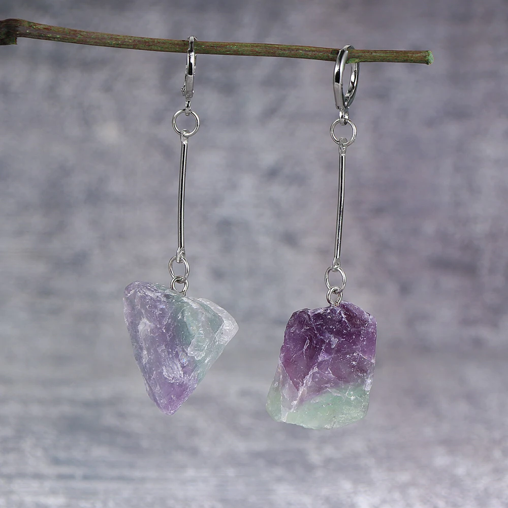 Женские Висячие серьги Обручи из натурального цветного флюорита гвоздики с