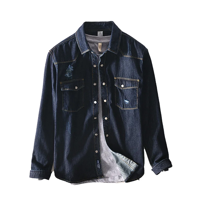 

Spring Autumn Denim Shirt Men Casual Shirts Korean Fashion 100% Cotton Long Sleeve Shirt Camisa Masculina Vintage Denim Koszule