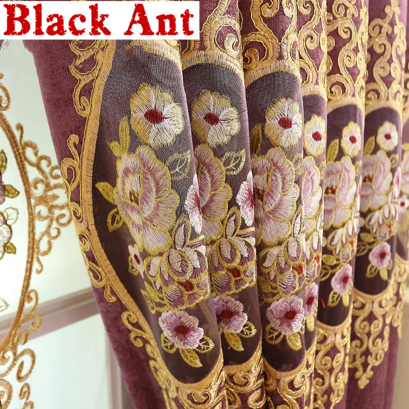 

European Sheer Curtain Bedroom Hollow Embroidery Chenille Curtain For Living Room Window Treatment Blinds Cortinas X-ZH441#30