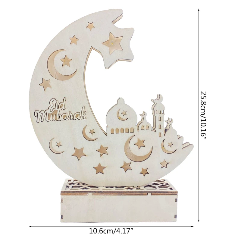 

WoodenMoon LED Light Eid Mubarak Ramadan LED Light DIY Muslim Islamic Decor Wooden Moon Ornaments