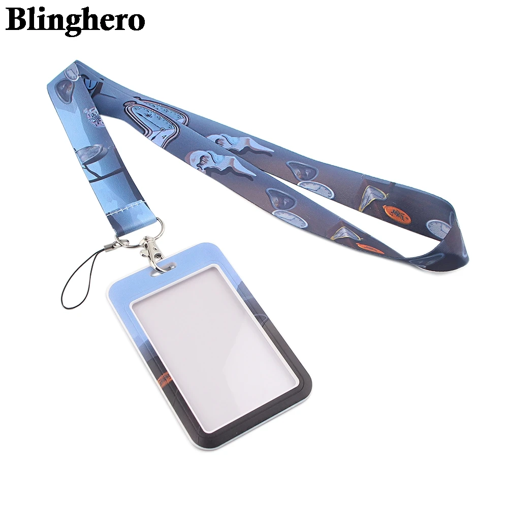

CB149 Melting Clock Art Lanyard Bus ID Name Work Card Holder Student Hanging Neck Phone Lanyard Badge Subway Access Card Holder