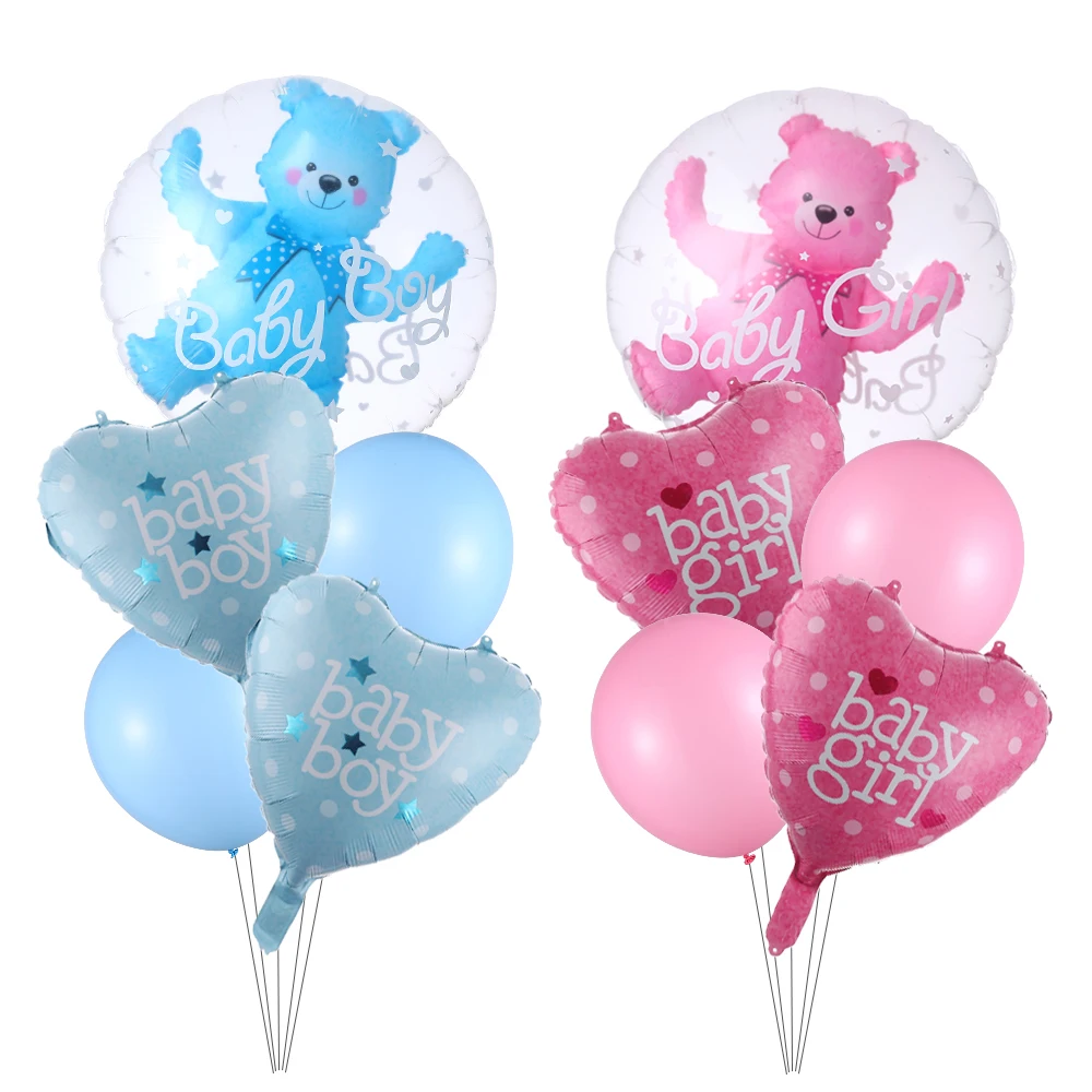 

1set 4D Transparent Baby Boy Girl Blue Pink Bubble Balloon Bear Foil Balloons Kids Birthday Gender Reveal Baby Shower Decoration