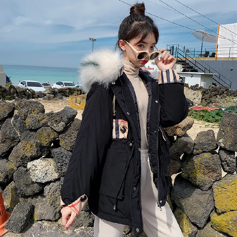 Женское зимнее пальто с капюшоном разноцветное Теплое повседневное уличное