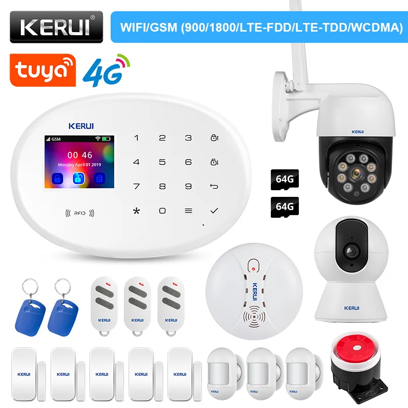KERUI W20 عدة نظام إنذار 4G واي فاي GSM أمن الوطن Tuya المنزل الذكي دعم اليكسا جوجل المنزل لص PIR استشعار الحركة