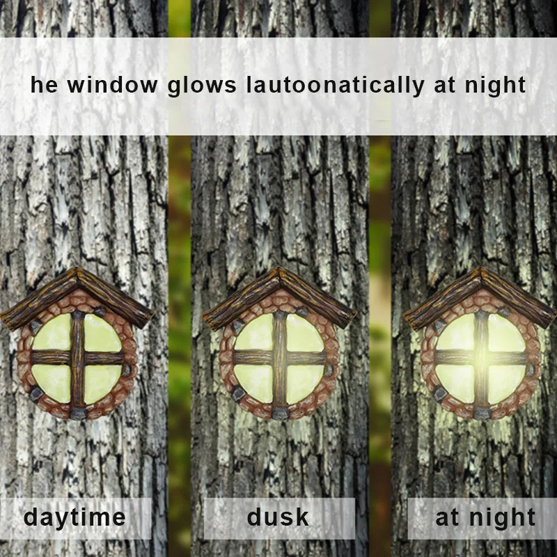 

Ho Fairy Door and Window Ornament for Home Garden Decor Garden Lighten in The Dark Yard Art Outdoor Resin Pendant Statue D6