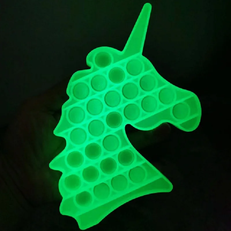 Murah 100 Buah Grosir Mainan POP Silikon Fidget Bercahaya Dalam Gelap Lesung Pipi Sederhana Mainan Berkilau Anti Stres Mainan Fidget Gelembung Tekan