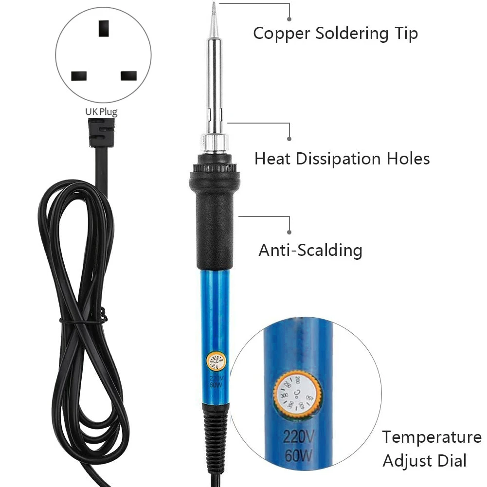 

Soldering Iron Kit Adjustable Temperature 60W With Tips Stand Tweezers Desoldering Pump Solder Tube Temperature Controlled Fast