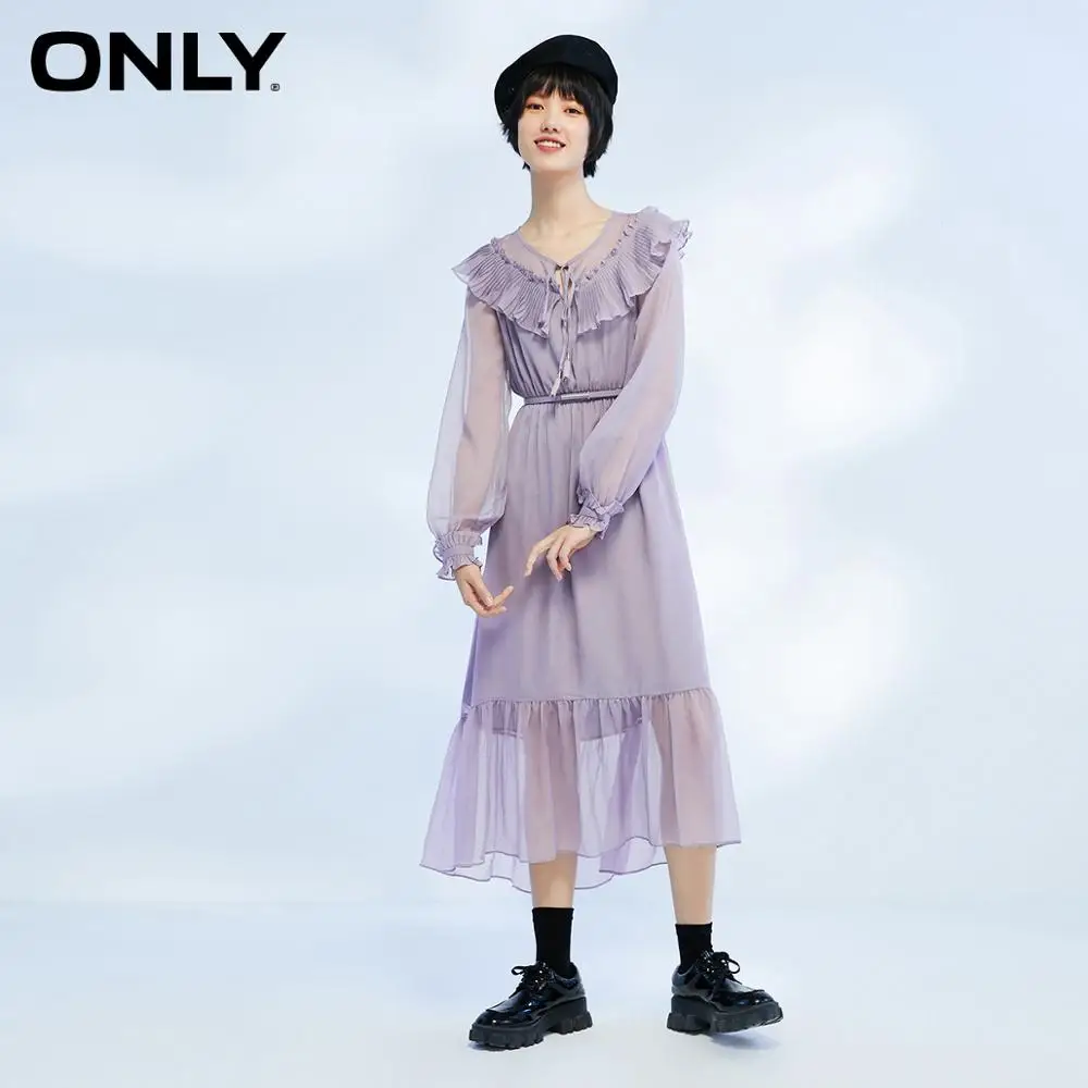 

ONLY summer new temperament waist lace stitching long chiffon dress female | 119307517