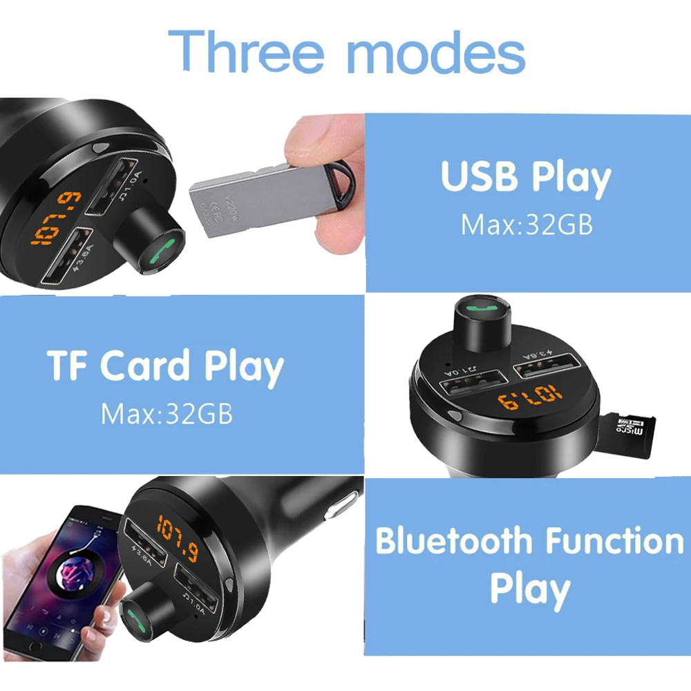 Автомобильный комплект громкой связи TF карта USB AUX Bluetooth FM передатчик модулятор
