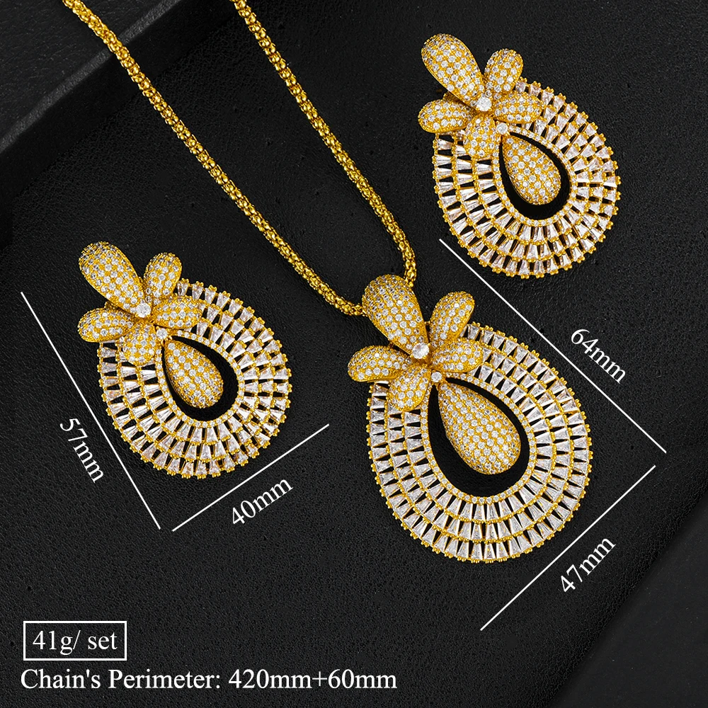 

missvikki High Quality 2PCS Big Waterdrop Pendant Earrings Necklace Jewelry Set Noble Luxury Super Bridal Wedding Accessories
