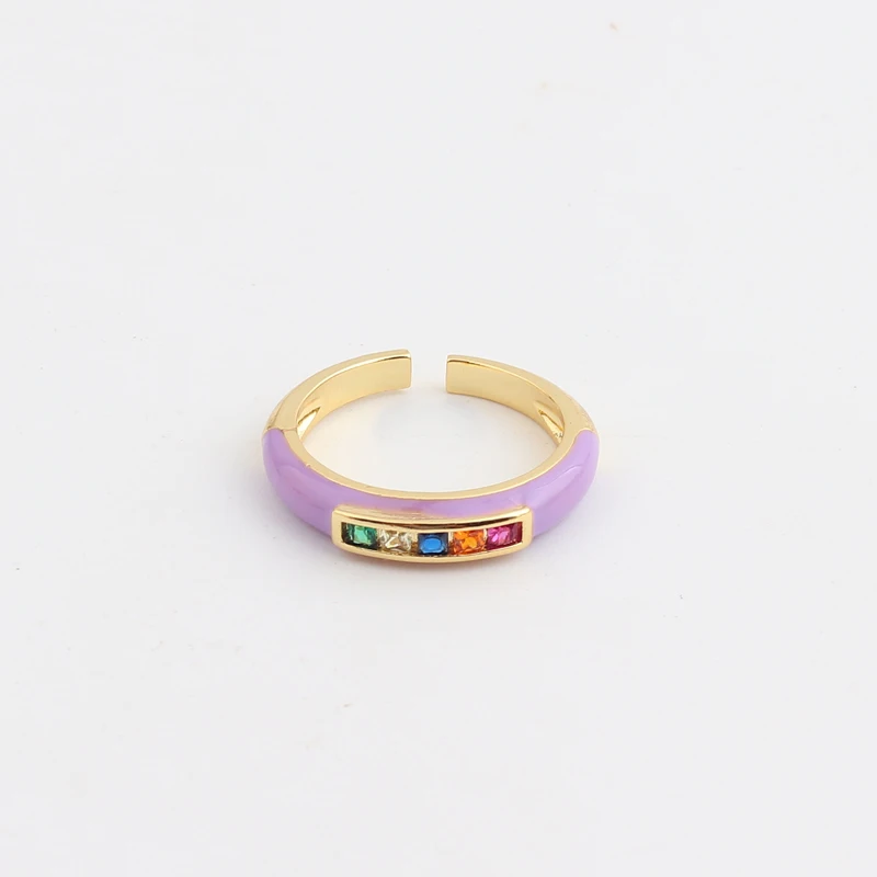 10 Colors White Pink Blue Enamel Thin Rings Rainbow Paved Shiny Cubic Zircon Rings For Women Wedding Engage Drop Shipping images - 6