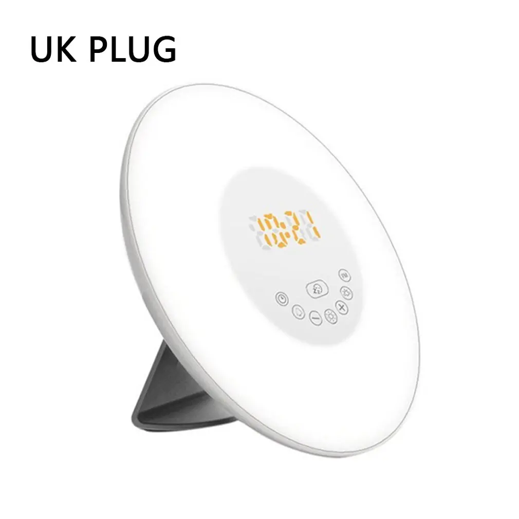 UK PLUG Цветной светодиодный электронный будильник, имитация восхода и закат, природа, будильник, музыка, Красочный ночник - Цвет: UK PLUG
