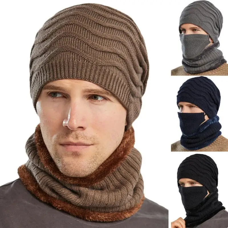 

Beanie Hats for Men Beanies and Scarves Sets Knit Hat Winter Baggy Slouchy Warm Mask Bib Scarf Ski Skull Cap Head Neck