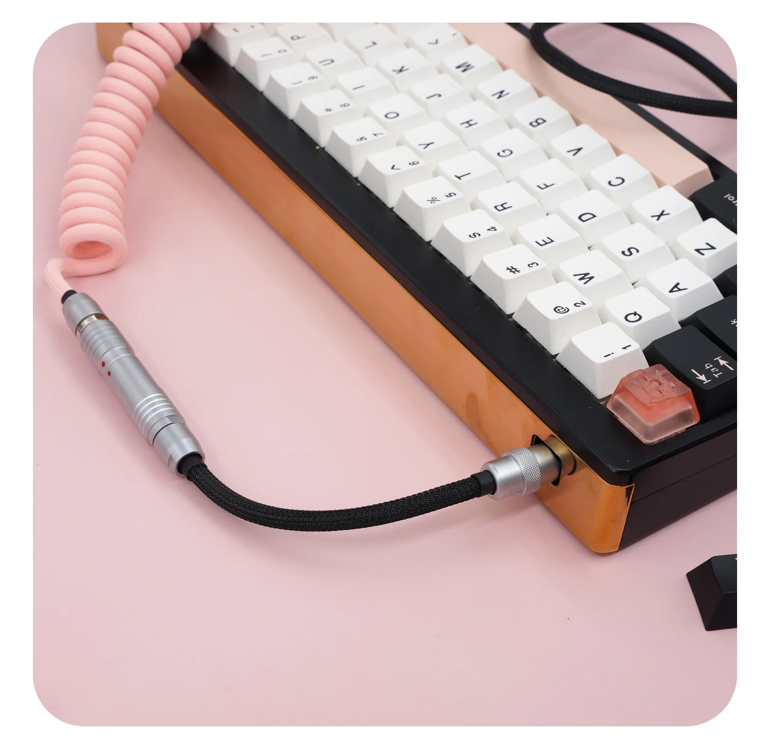 GeekCable Handmade Customized Mechanical Keyboard Data Cable For GMK Theme SP Keycap Line Olivia Pink And Black Colorway images - 6