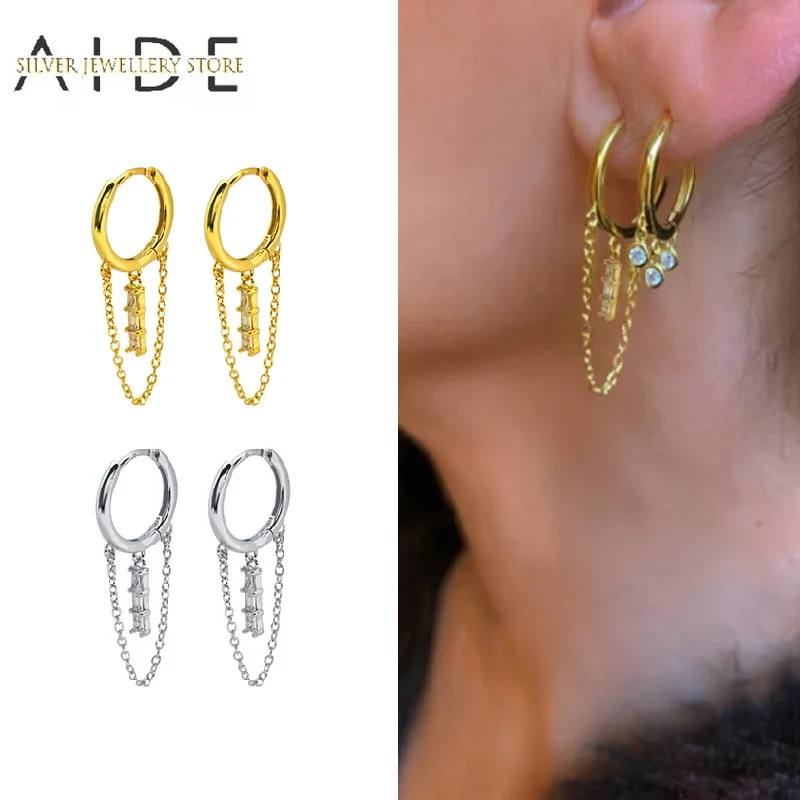 

AIDE Korean INS Chain Hoop Earrings For Women Fashion Double Hoops Ear Back Hanging Piercing Earings Silver 925 Jewelry brincos