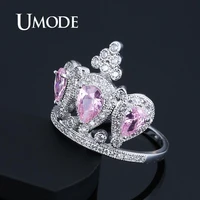 umode crown rings for women girls wedding jewelry engagement rings pink crystal cz finger rings trendy accessories free ur0590