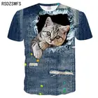 Новинка 2021, крутая футболка большого размера для мужчин и женщин, футболка с 3D рисунком двух котов и мультяшных кошек, летняя женская футболка, размеры 100-5XL