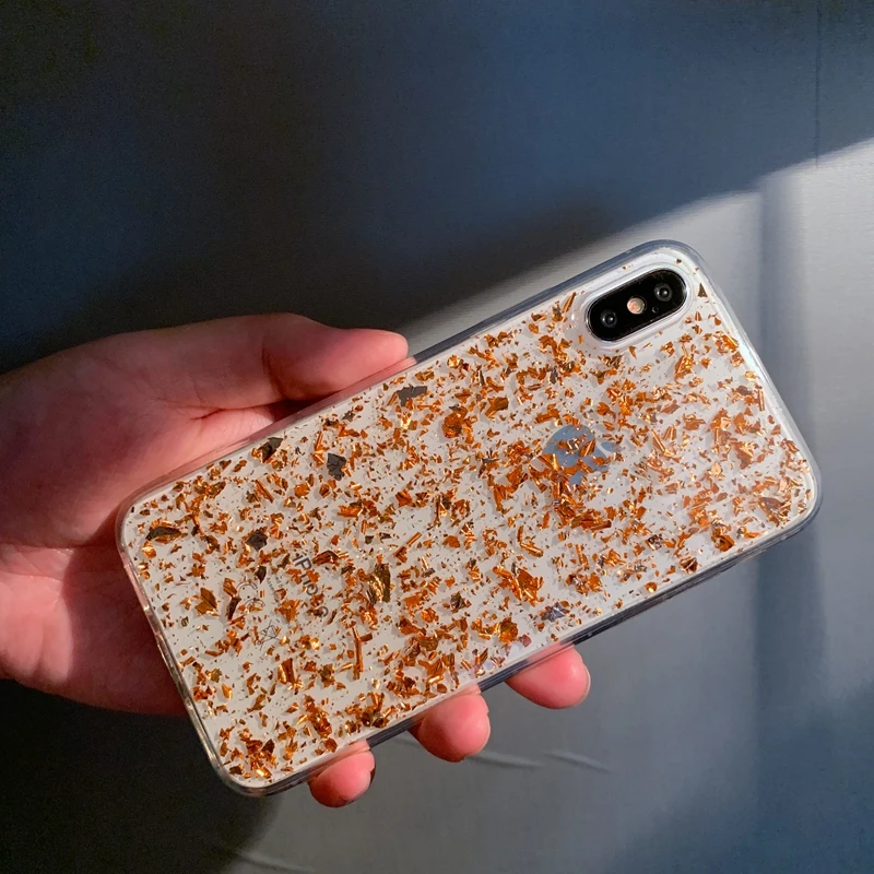 Для iPhone 6 6s 7 8 Plus 11 Pro X XS XR Max Блестящий сверкающий золотой фольгой блестки прозрачный мягкий Силиконовый ТПУ чехол для телефона чехол