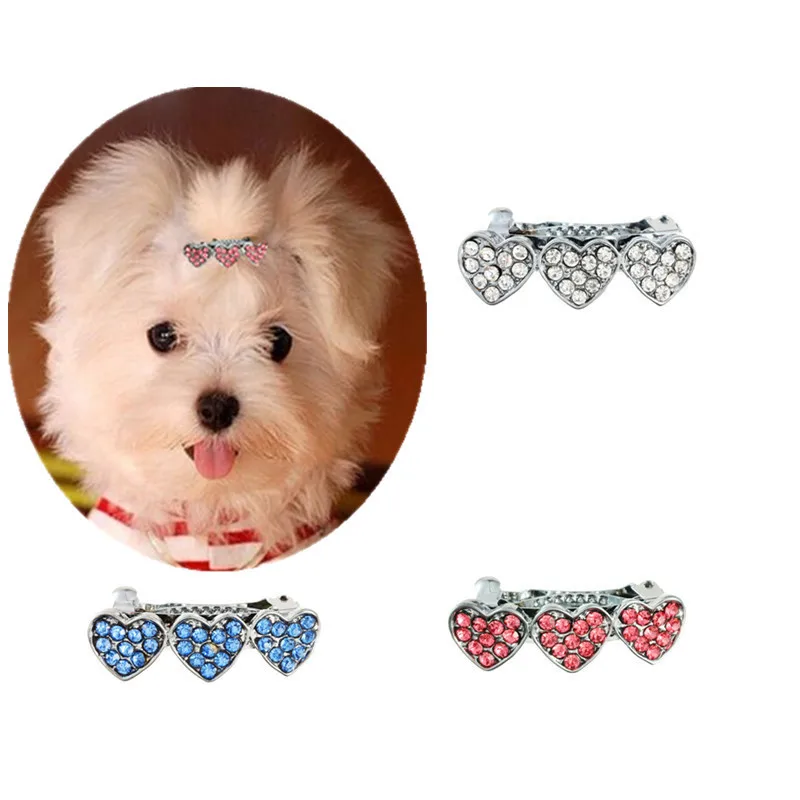 

Bling Delicate Crystal Dog Hairpin Rhinestone Heart Cat Hair Clip Collar Pet Shih Tzu York Kitty Bow Tie Decoration Dog Supplies