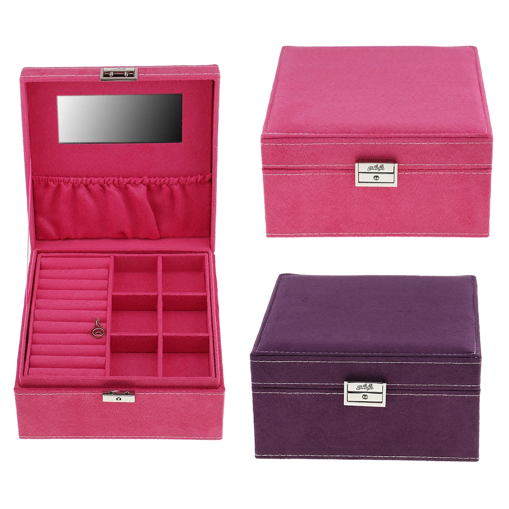 

Square 2 Layers Glass Top Velvet Jewelry Box Case Holder Storage Organizer with Lid Gifts