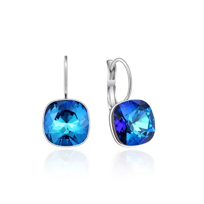 Sapphire Blue MOONROCY серебряный цвет кристалл серьги синий розовый зеленый квадратные серьги с кристаллом для женщин подарок ювелирные изделия Прямая поставка - Окраска металла: Sapphire Blue