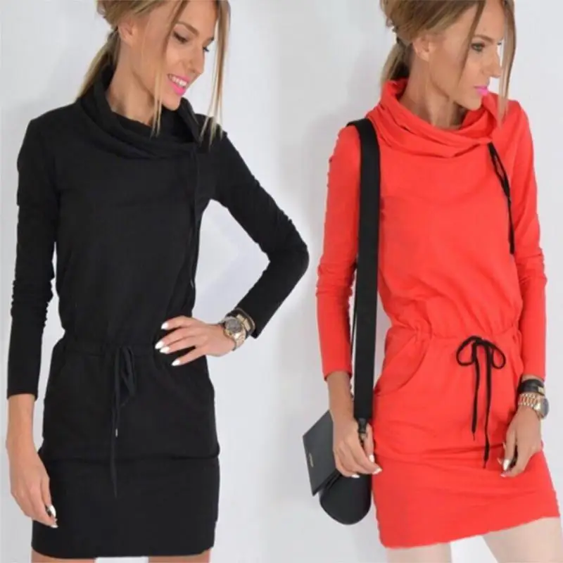 

Nice Autumn Winter Fashing Pop Women Dress Turtleneck Vintage Dresses Slim Causal Elegant Dress Long Sleeve Female Vestidos