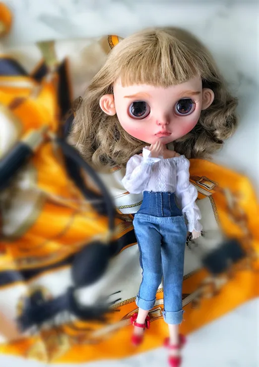 1/6 кукла [белая рубашка и дженас] Blyth джинсы Blyth белая рубашка Blyth одежда(Fit blyth, Licca, mmk, Azone, Pullip, ICY, 1/6 кукла