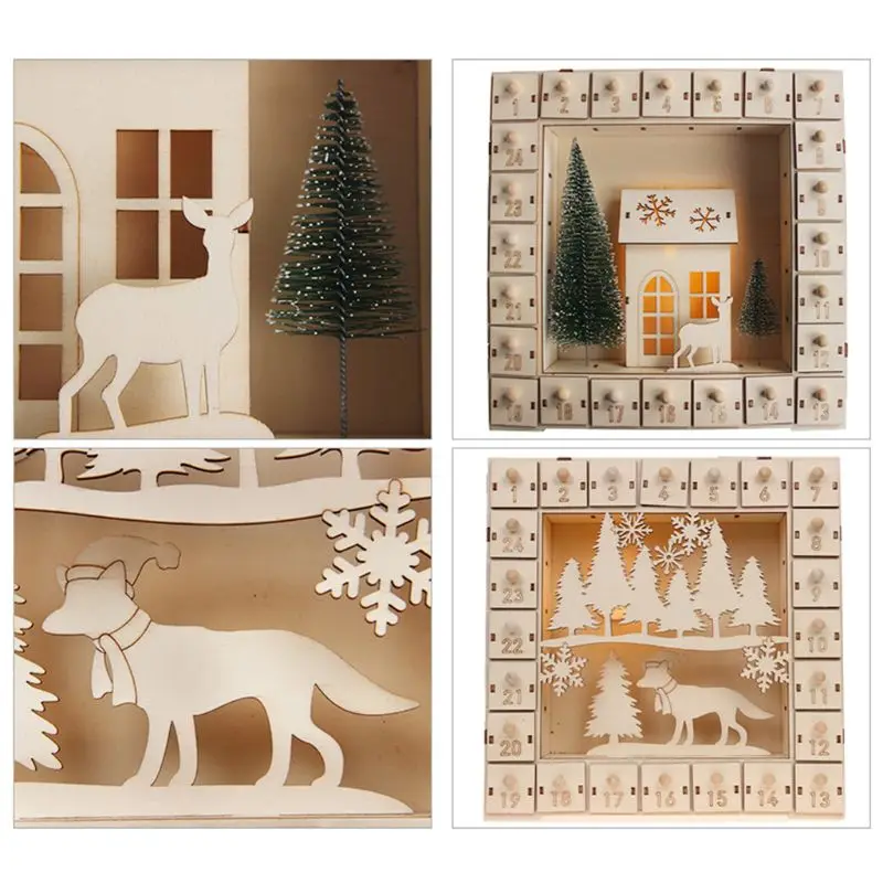 

Декоративный Рождественский календарь, 24 выдвижных ящика светодиодный светодиодсветильник орнаментом, деревянная новогодняя елка год