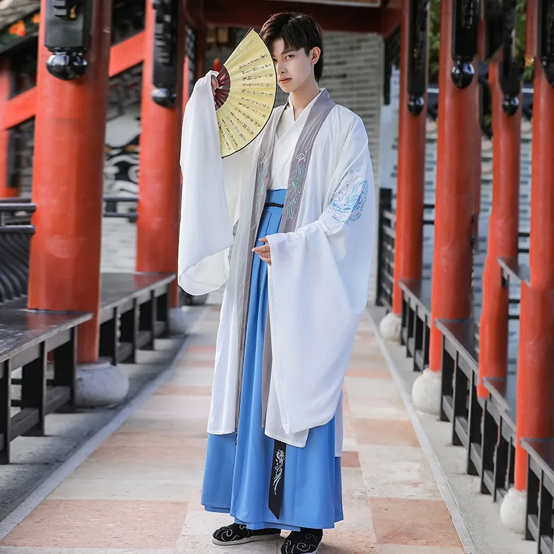 

Chinese Style Hanfu Male and Female White Dragon Robes Ancient Coat Male Immortal Ancient Costume Chivalry Scholar Suit Autumn