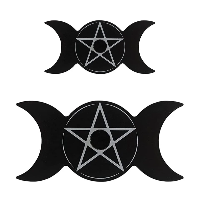 Wicca Black Triple Moon Spell Goddess Small Candle Stick Holder For Home Bedroom Yoga Room Gift