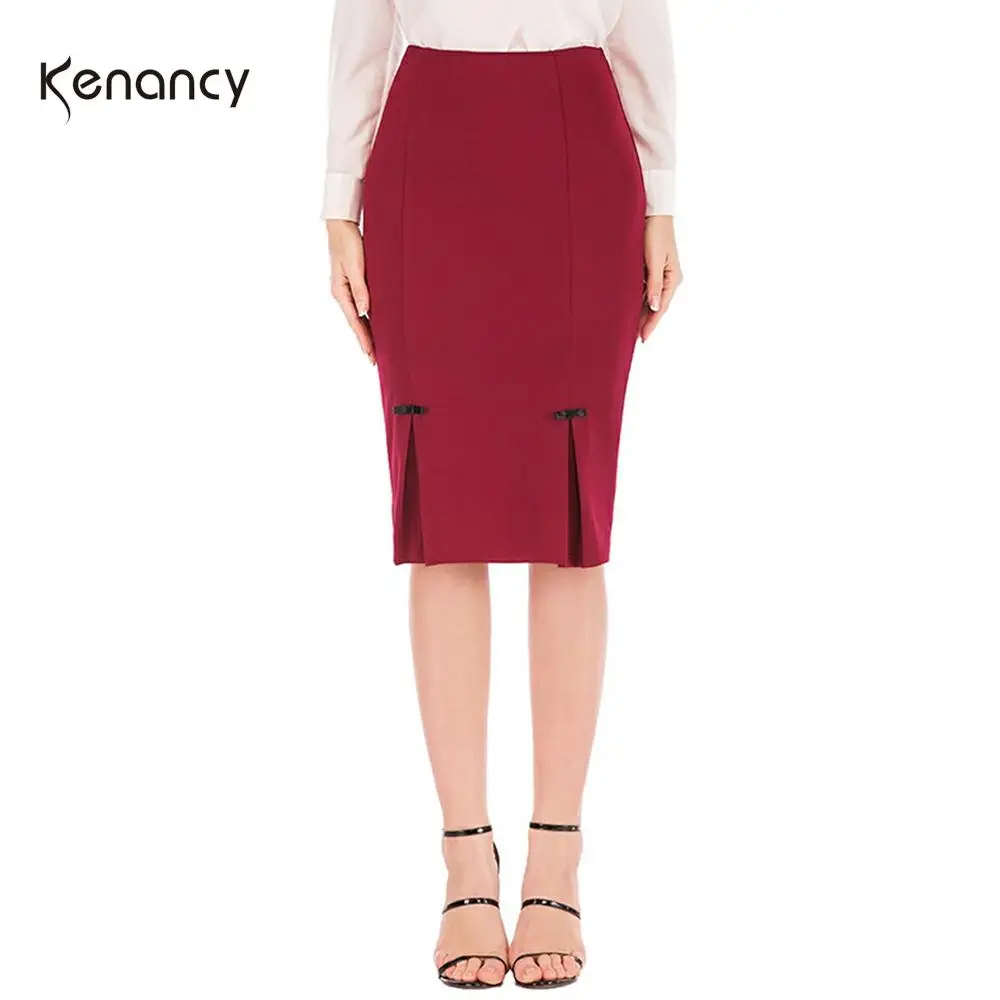 Kenancy Women Sexy Bodycon Skirts Summer Solid Mid Pencil Skirt Knee-Length High Waist Office Lady Work Female Red | Женская одежда