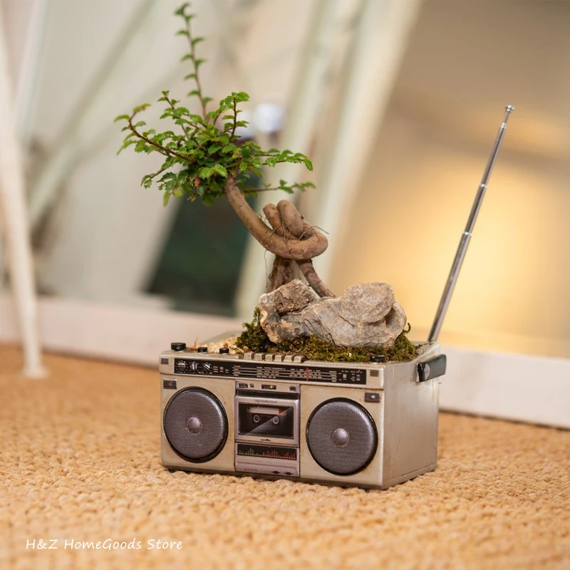 

Resin Flower Pot Creative Desktop Decoration Flower Pot Radio Radio Recorder Computer Walkman Style Flower Pot