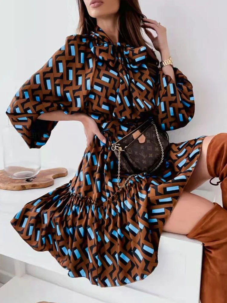 

Женское Повседневное платье-миди Shein Romwe с геометрическим принтом, поясом и поясом