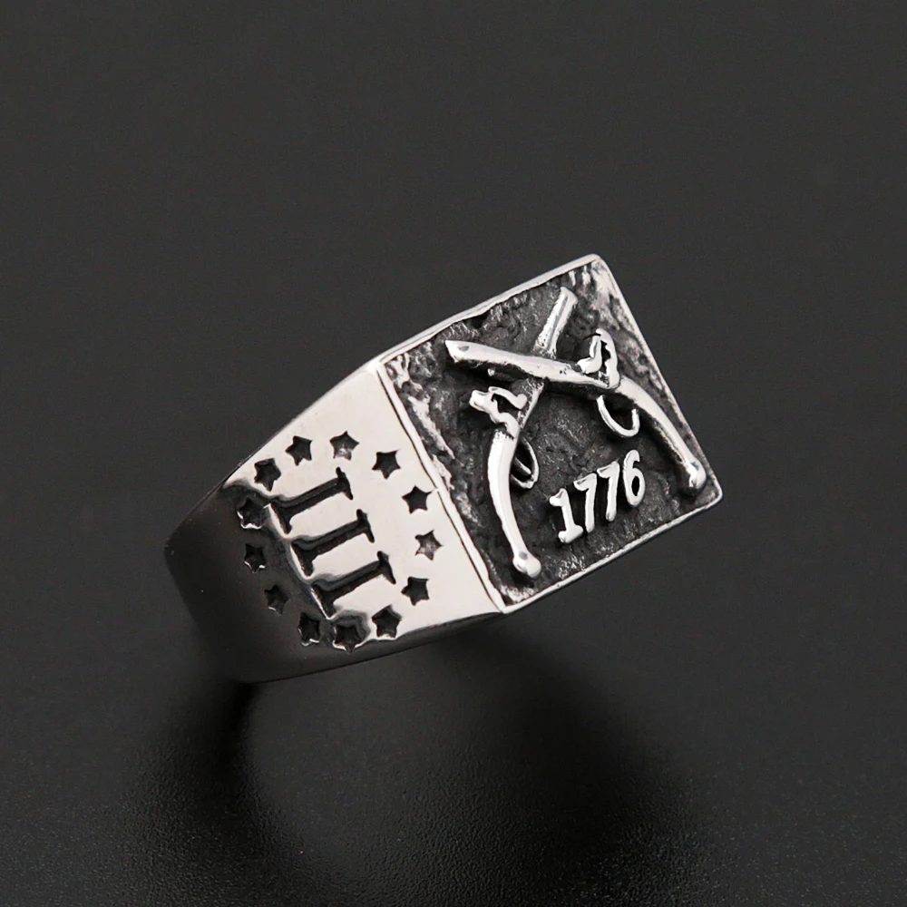 

Gothic Punk Men's Ring Retro Independence Day 1776 Men's Ring Stainless Steel Double Guns Men's Punk Jewellery