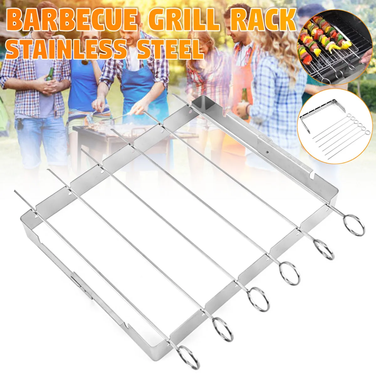 

Portable BBQ Grill Bracket Barbecue Accessories Stainless Steel Rack Camping Skewer Meat Vegetables Foods Grills Kitchen Tools