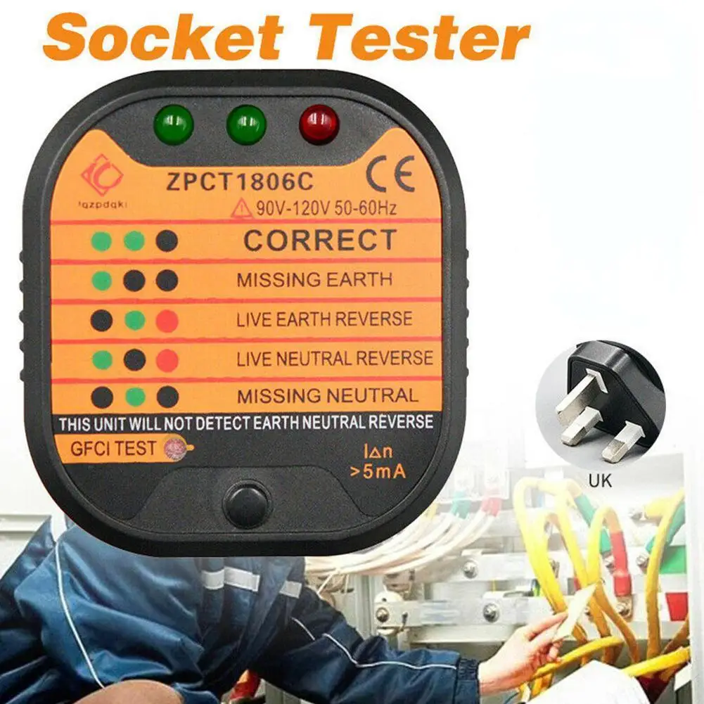 

Socket Testers Car EU Plug Ground Neutral Fire Plug Polarity Phase Check Wiring Detection RCD Car Leakage Test